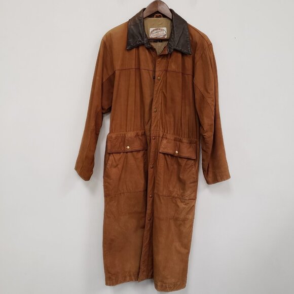 Vintage Overland Mens Soft Leather Western Trench Coat Size XS Sheepskin Safari